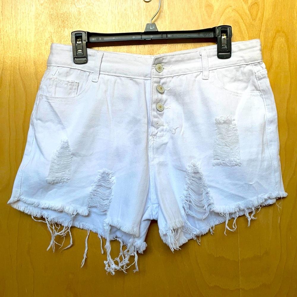 White high waisted jean shorts